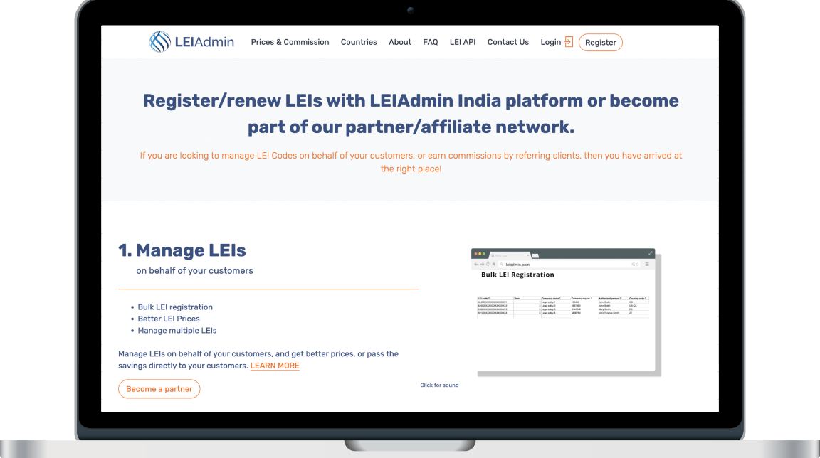 Launch of LEIAdmin India for partners and affiliates